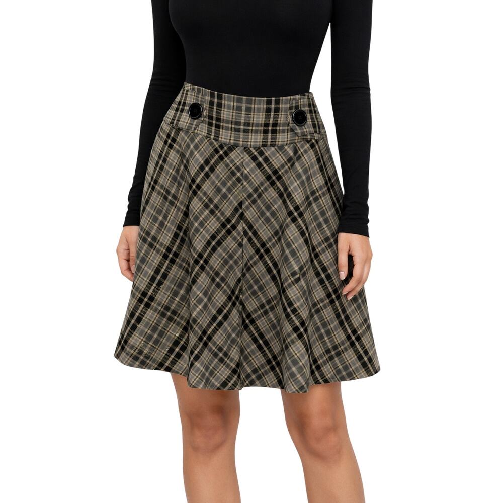 MKM Designs Vintage Plaid High Rise Black & Gold Tartan High Rise Midi Skirt